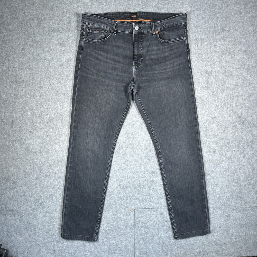Hugo Boss Denim Jeans Mens 36x32 Grey Delano Slim Tapered Fit Designer Casual